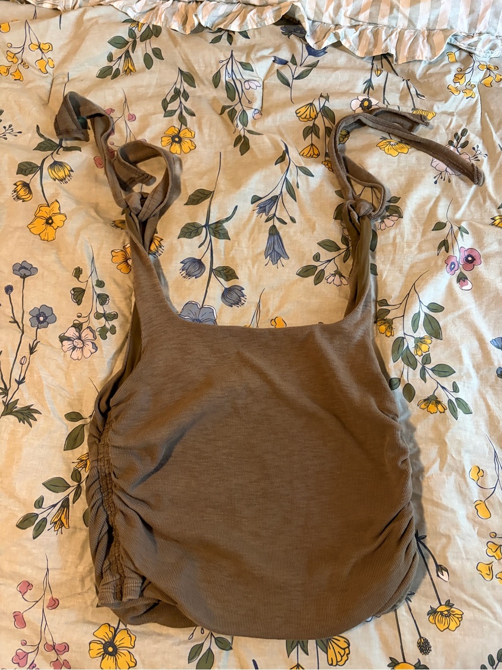 Free People Olive Tie-Shoulder Ruched Tank Top